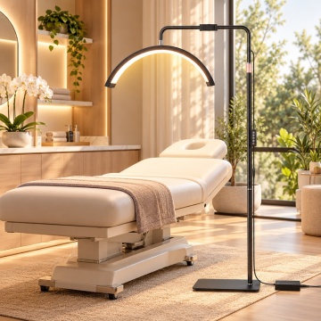 Lampă Semilună LED Profesională MoonLight 60 cm, 40W, Lumină Reglabilă, Telecomandă și Suport Telefon – Manichiură, Gene, Cosmetică - Img 5