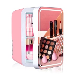 Mini frigider de 8L cu oglinda si lumina LED, cosmetice cu funcție de încălzire/răcire, farduri, fonduri de ten, creme, ruj sau seturi de Make Up Beauty - Img 3