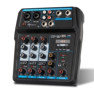 Professional Audio Mixer with Bluetooth and Record, 4 Channels, USB MP3 Player, Echo Effect and Phantom Power for DJ, Karaoke and Events