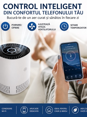 Purificator Aer Filtru HEPA cu WiFi – Elimină 99,97% din Praf, Polen, Fum, Păr de Animale - Img 8