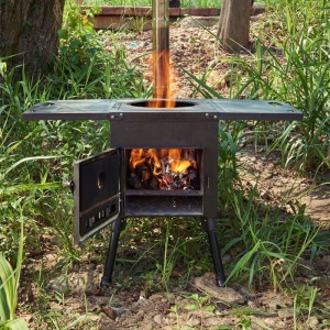 Soba de Camping cu Plita, pe Lemne, Carbuni sau Brichete, din Otel, cu Burlan - Img 7