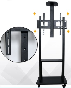 Stand, stativ, suport mobil de TV și videoproiector sau webcam (80kg max), cu roți blocabile, 80-190 cm, negru, cu 3 etaje, VESA 600x400 - Img 3