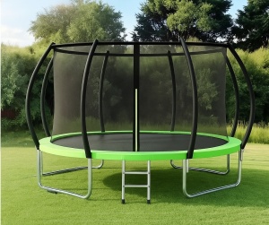 Trambulină cu Plasă Protecție 360°, Stâlpi Curbati, Culoare Negru/Verde