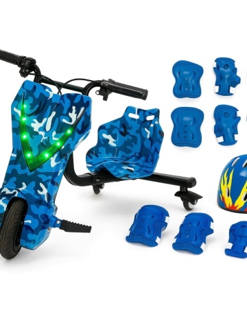 Trotinetă drift albastră pentru copii cu set protecții genunchi și coate inclus - Flytec™