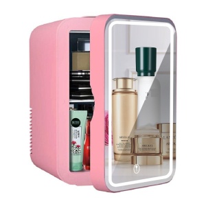 Mini frigider de 8L cu oglinda si lumina LED, cosmetice cu funcție de încălzire/răcire, farduri, fonduri de ten, creme, ruj sau seturi de Make Up Beauty