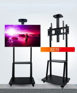 Stand, stativ, suport mobil de TV (80kg max), cu roți blocabile, 80-190 cm, negru, cu 3 etaje, VESA 600x400 - DenisNetwork™