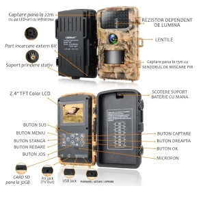 Cameră de vânătoare cu display, FULL HD, 120 grade lentile PIR, IP 56, 8 baterii, 14 MP - Img 2