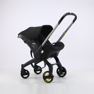 Cărucior 4 în 1 pentru bebeluși 0-24 luni, negru, cu scoică auto detașabilă și funcție de balansoar, cadru aluminiu, suspensie pe 4 roți, pliabil - Dr.Denis™