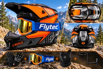 Cască Full Face Motocross pentru ATV, Enduro și Off-Road, cu Ochelari și Accesorii Flash X Flytec - Img 3