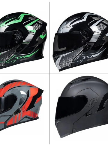 Configurator Full Face Flip Up Motorcycle Scooter Helmet With Double Visor - Sport Design Black Phantom, Modular Folding System
