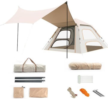 Cort cu baldachin pentru 3-4 persoane - 2 în 1, pliabil, desfășurare automată rapidă, protecție solară pentru camping - Img 3