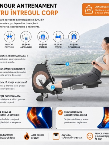 Foldable Magnetic Rowing Machine, 8 Resistance Levels, Dedicated App, Tablet Holder, Aluminum Rail - Img 3
