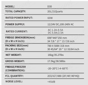 Frigider 20l Auto Încorporabil tip sertar pentru camion (24V), dube 3.5T (12V) la brichetă, rezistent la vibrații, cu compresor pe freon congelare -20C - Img 9
