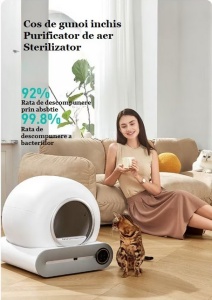 Litieră Automată Smart pentru Pisici, Sistem Auto Curățare, Sterilizare UV, Senzori Ambientali Deep-Clean, Aplicație Tuya, Infraroșu, Display Tactil, Silențioasă, 9L - Img 5