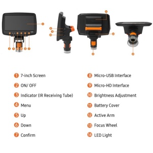 Microscop digital profesional portabil 1-1000X Dittom 10MP monitor 7 inch Full HD pentru reparații electroniști, bijutieri, analize medicale - Img 5