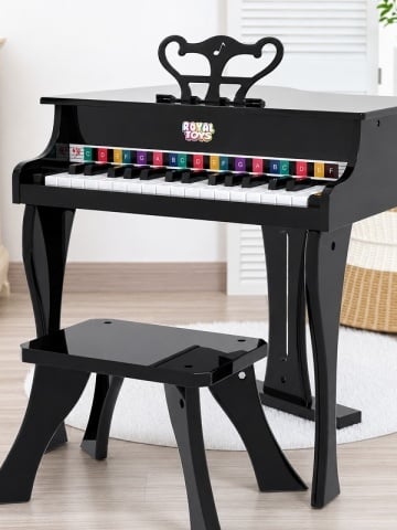 Pian pentru copii, din lemn, scăunel inclus, 30 clape, design elegant, lăcuit - Img 5