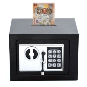 Piggy bank room safe with easy access for coin/banknote insertion, digital, safe box, locking by pin code or key