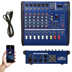 Mixer audio profesional cu amplificare, putere 2x250 W, 6 canale, 16 efecte, egalizator 5 benzi, Bluetooth, USB/MP3 și Sound Card