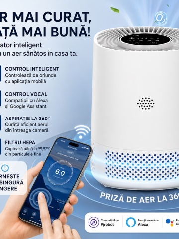 Purificator Aer Filtru HEPA cu WiFi - Elimină 99,97% din Praf, Polen, Fum, Păr de Animale - Img 5