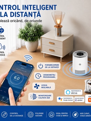 Purificator Aer Filtru HEPA cu WiFi - Elimină 99,97% din Praf, Polen, Fum, Păr de Animale - Img 3