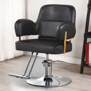 RESIGILAT - Scaun Salon, Frizerie, Coafor, Barber, model modern, capitonat cu piele ecologică neagră, reglabil pe înălțime - Img 2