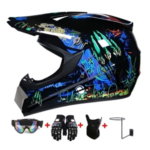Set Cască Cross Blaze FX cu Mănuși, Ochelari, Cagulă și Suport de Perete pentru Motociclete, Dirt Bike, Enduro, Atv, Mărime S, M, L, XL - Flytec™ - Img 1