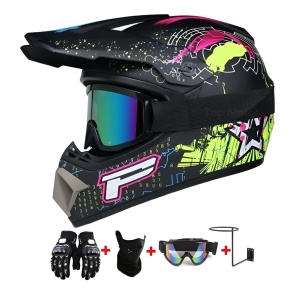Set Cască Cross Rebel MX cu Mănuși, Ochelari, Cagulă și Suport de Perete pentru Motociclete, Enduro, Atv, Bicicletă- Flytec™ - Img 1