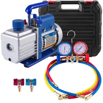 Set Pompă de vid + manometre cu 2 căi, vacuum pentru pregătire sisteme incălzire cu pompă de caldură sau de aer condiționat cu freon