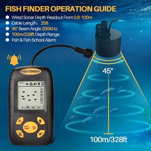 Sonar Fish Finder Model 2021 portabil cu ecran LCD, pentru localizarea peștilor, determinării adâncimii apei la mare, lac, râu sau baltă - Img 8