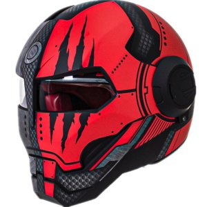 Мотоциклетна каска Iron Man с пълно лице, червена/матово черна, размери: M, L, XL - Flytec™