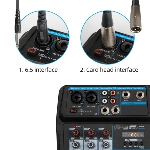 Професионален аудио миксер с Bluetooth и запис, 4 канала, USB MP3 плейър, Echo ефект и фантомно захранване за DJ, караоке и събития - Img 6