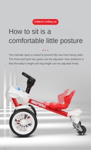 Bicicletă/ kart/ drift pentru copii cu 4 roți, în formă de avion cu pedale și scaun ergonomic - Img 5