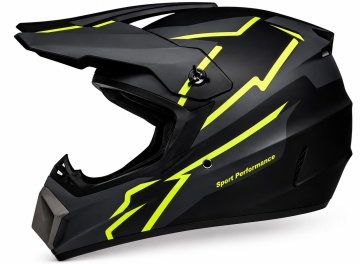 Cască cross Adrenaline MX Neon Flytec™ - vedere laterală fără ochelari, cu cozoroc și fante de ventilație