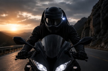 Cască moto Predator cu lumină LED laterală, purtată pe drum