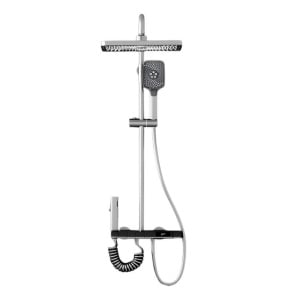 Coloană de duș cu efect de ploaie, display temperatură, 4 căi de curgere, pară tip ploaie, duș de mână, pipă pivotantă pentru cadă, cap bideu, dimensiune 120 cm - Img 2