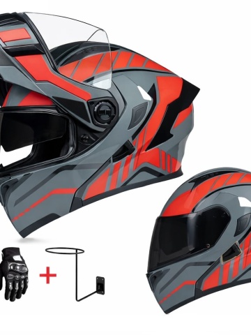 Configurator Full Face Flip Up Motorcycle Scooter Helmet With Double Visor - Sport Design Black Phantom, Modular Folding System - Img 7