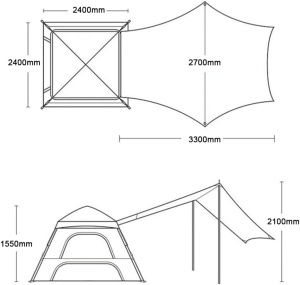 Cort cu Baldachin pentru 3-4 Persoane – 2-în-1, Pliabil, Desfășurare Automată Rapidă, Protecție Solară pentru Camping - Img 4