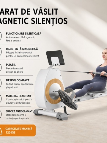 Foldable Magnetic Rowing Machine, 8 Resistance Levels, Dedicated App, Tablet Holder, Aluminum Rail - Img 4