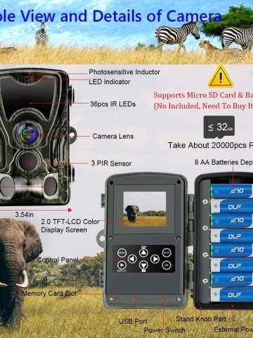 Cameră vânătoare, wildlife, supraveghere proprietăți, păduri, spații izolate, SD card, display