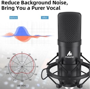 Microfon Profesional Maono Condensator pentru Studio, cu Stand Metalic pentru Podcast, Gaming, Streaming, YouTube, Voice Over, Studio, Home Recording - Img 6