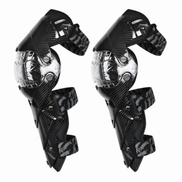 Set genunchiere moto negru cu protecții transparente, vedere frontală - DenisNetwork