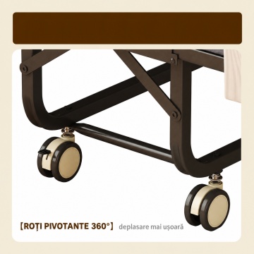 Pat Pliabil pentru Oaspeți cu Saltea din Spumă Elastică, Cadru Metalic Ranforțat, Roți 360° cu Frână - Img 5