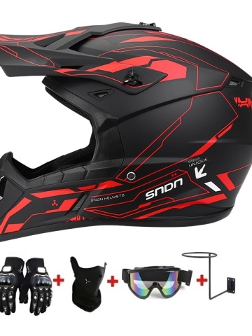 RedLine Moto Cross Helmet Set with Gloves, Goggles, Balaclava and Wall Mount for Motorcycles, Dirt Bike, Enduro, Atv, Size S, M, L, XL - Flytec