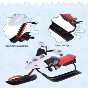 Sanie-snowmobil, cu direcție și frână, amortizor față, cadru oțel, maxim 50 kg, lamă plastic/metal, 125 x 50 x 43 cm, DenisNetwork™ - Img 8