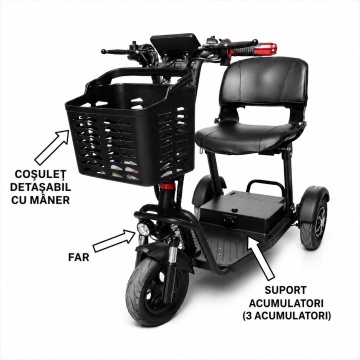 Scuter electric/Motocicleta pe 3 roti, cu sezut rabatabil si cos detasabil, inchidere la cheie cu alarma si pornire din cheie, pentru seniori - Img 2