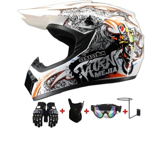 Sebastian MX Cross Helmet Set with Gloves, Goggles, Balaclava and Wall Mount for Motorcycles, Dirt Bike, Enduro, Atv, Size XS, S, M, L, XL - Flytec™