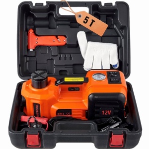 Set scule 3 în 1 - cric hidraulic electric 5T + Pompă de umflare 10 bar + cheie de roți cu impact electrică, portabilă, la 12 V cu valiză - Img 1