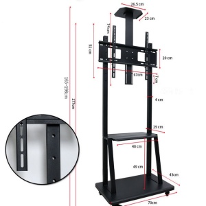 Stand, stativ, suport mobil de TV și videoproiector sau webcam (80kg max), cu roți blocabile, 80-190 cm, negru, cu 3 etaje, VESA 600x400 - Img 5