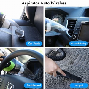 Aspirator auto umed-uscat portabil, fără fir, cu baterie proprie 2700mAh, cu încărcare la brichetă 12V sau 220V, car detailing cu filtru Hepa - Dittom™ - Img 6