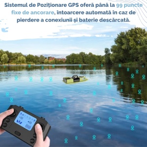 Barcă/Navomodel de pescuit cu GPS (99 Puncte) pentru plantat momeala / nadit / momit la crap cu telecomandă Flytec D22, 3 cuve, 2 motoare, baterie 12000mAh - Img 4